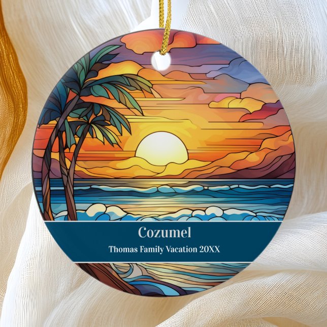 Custom Family Cozumel Beach Vacation Ceramic Ornament (Creator Uploaded)