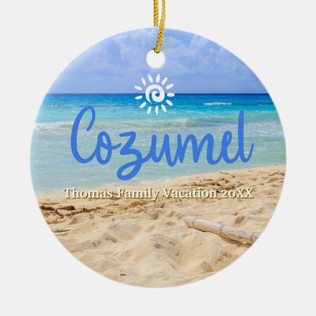 Custom Family Cozumel Vacation Christmas Ceramic Ornament (Front)