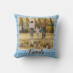 Custom Family Cozy Sweater Christmas Reindeer Snow Throw Pillow