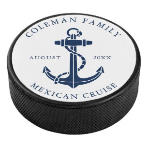 Custom Family Cruise Ship Nautical Anchor Hockey Puck