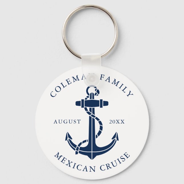 Custom Family Cruise Ship Nautical Anchor Modern Keychain (Front)
