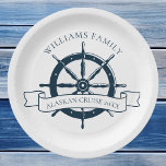 Custom Family Cruise Ship Vintage Nautical Wheel Paper Plate<br><div class="desc">Chic custom summer vacation paper plate for your beach cruise on the ocean featuring a navy blue boat steering wheel. This nautical themed design is perfect for classy matching family reunion keepsakes to commemorate the special trip. Personalize with your last name and year.</div>