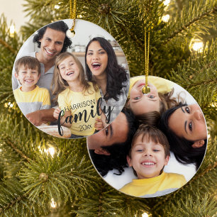 Custom FAMILY (dark text) 2-Photo Keepsake Ceramic Ornament