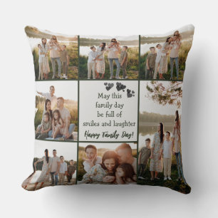 Custom Family Day Collage Photo Throw Pillow