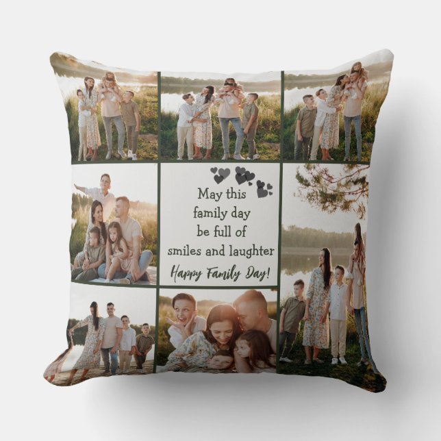 Custom Family Day Collage Photo Throw Pillow (Front)