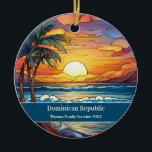 Custom Family Dominican Republic Beach Vacation Ceramic Ornament<br><div class="desc">Cute faux stained glass beachy scene,  personalizable Dominican Republic Hawaii Beach Trip souvenir. Great for Christmas and family vacation keepsake,  or honeymoon momento.

Customization:
Change Caption and year to make it unique.</div>