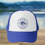 Custom Family Fishing Trip Blue Lake Bass Trucker Hat<br><div class="desc">Customize family fishing trip hats before going out on the lake to fish this summer. A cool periwinkle and navy blue fisherman design with an open mouthed bass and your custom text or last name.</div>