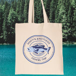 Custom Family Fishing Trip Blue Lake Fisherman Tote Bag<br><div class="desc">Customize this family fishing trip tote bag for your dad and brothers before going out on the lake to fish this summer. A cool periwinkle and navy blue fisherman design with an open mouthed bass and your custom text or last name.</div>