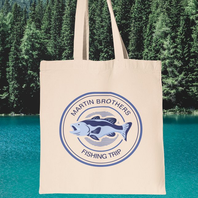 Custom Family Fishing Trip Blue Lake Fisherman Tote Bag (Creator Uploaded)