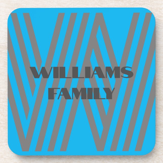 custom FAMILY GIFT blue GREY MONOGRAM COASTER (Front)