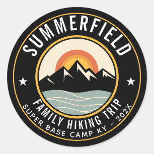 Custom Family Hiking Trip Modern Classic Round Sticker