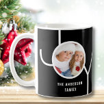Custom Family Holiday Christmas Photo Black Coffee Coffee Mug<br><div class="desc">This stylish Christmas Holiday mug is decorated with the word JOY on a black background.
Easily customizable with your photo and name.</div>