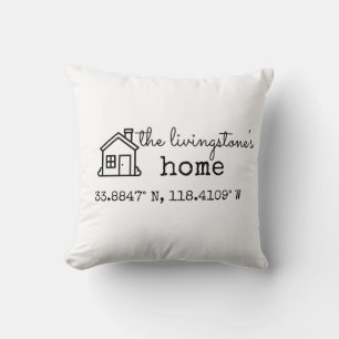 Custom Family Home GPS Coordinates Location Gift Throw Pillow