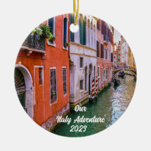 Custom Family Italy Trip Photo Christmas Tree Ceramic Ornament
