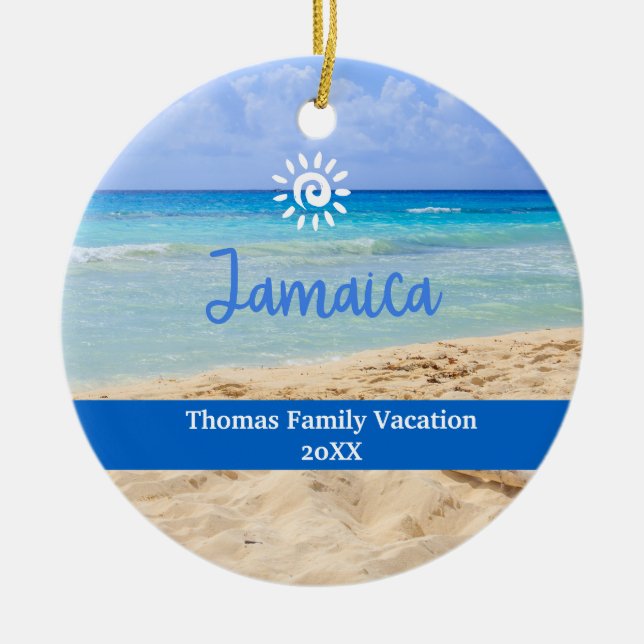 Custom Family Jamica Vacation Christmas Ceramic Ornament (Front)