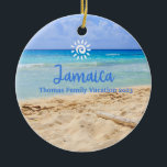 Custom Family Jamica Vacation Christmas Ceramic Ornament<br><div class="desc">Cute personalizable Jamaica Trip souvenir.

Customization:
Change Caption and year to make it unique.</div>