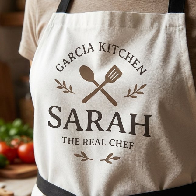 Custom Family Kitchen Apron with Name and Title (Personalized Garcia Kitchen Apron for Home Chef Gift)