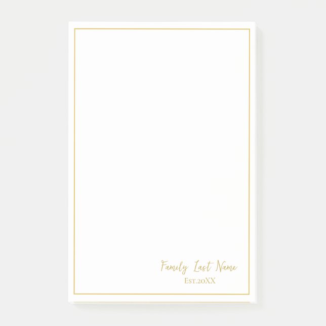 Custom Family Last Name Gold Border Post-it Notes (Front)
