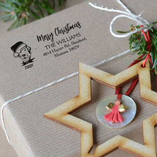 Custom Family, Merry Christmas  Rubber Stamp