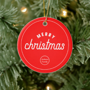 Custom family merry christmas simple red Ornament