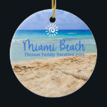 Custom Family Miami Beach Vacation Christmas Ceramic Ornament<br><div class="desc">Cute personalizable Miami Trip souvenir.

Customization:
Change Caption and year to make it unique.</div>