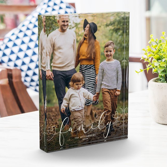 Custom Family Modern Heart Script Photo Block (Creator Uploaded)