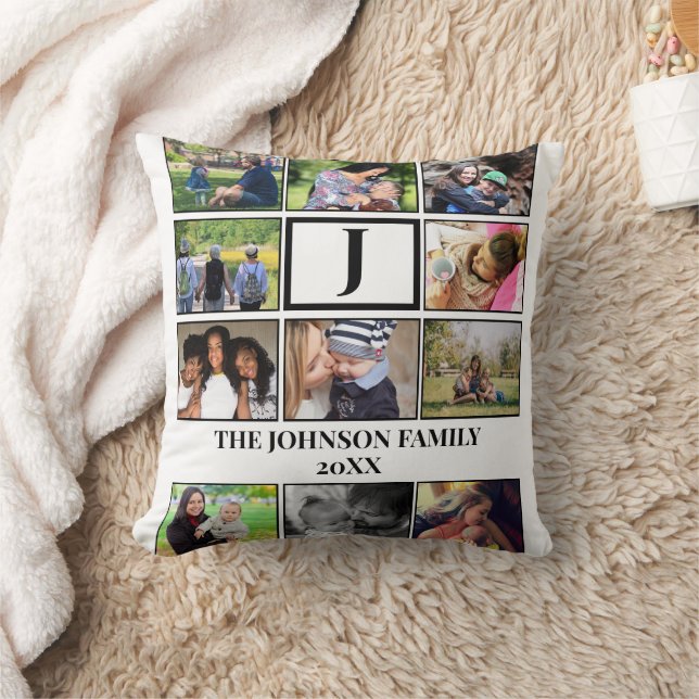 Custom Family Monogram 11 Photo Collage Throw Pillow (Blanket)