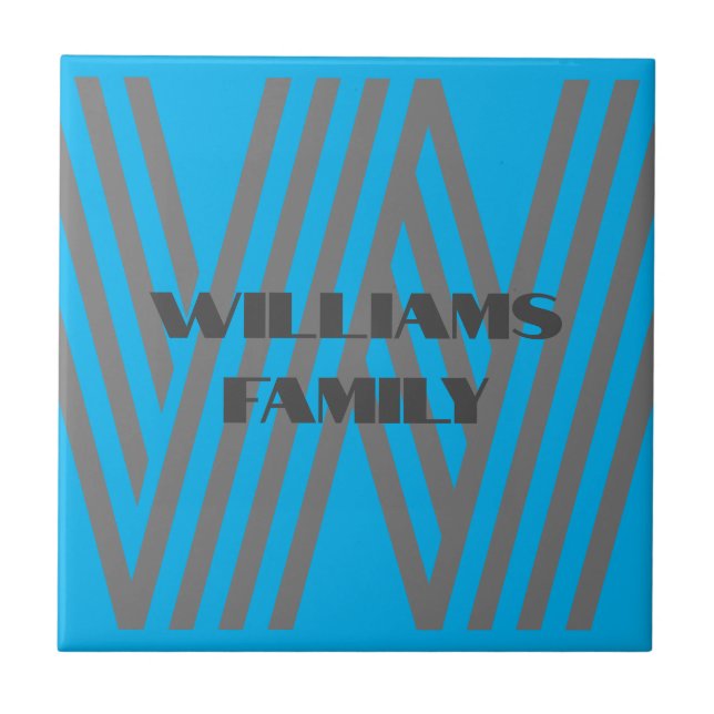 custom family monogram initial blue grey  tile (Front)