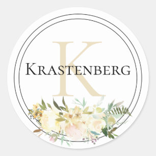 Custom Family Monogram Name White Black Cream Classic Round Sticker