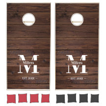 Custom Family Monogram Name Wood Cornhole Set
