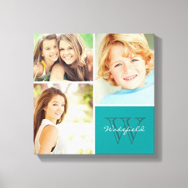 Custom Family Monogram Photo Collage Canvas Print (Front)