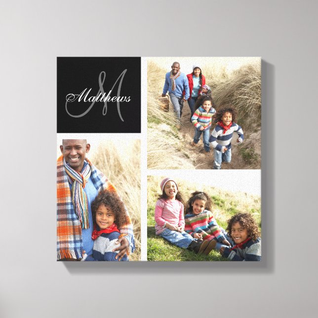 Custom Family Monogram Photo Collage Canvas Print (Front)