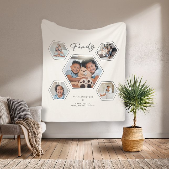 Custom Family Multi 5 Photo Collage Gallery Fleece Blanket (Creator Uploaded)