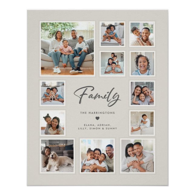 Custom Family Multi Photo Collage Grid Gallery Poster (Front)