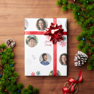 Custom Family Name & 3 Photo Collage Pet Christmas Wrapping Paper
