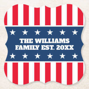 Custom family name 4th of July party celebration Paper Coaster