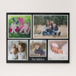 Custom Family Name 5 Photo Collage Jigsaw Puzzle<br><div class="desc">A family photo collage jigsaw puzzle to personalize with 5 of your favourite pictures.</div>