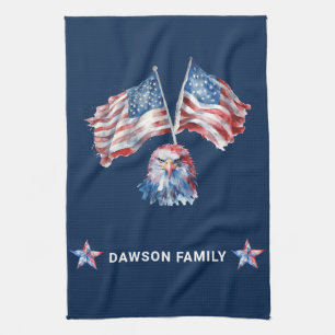Custom Family Name America Symbols Kitchen Towel