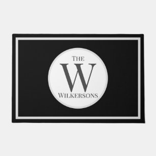 Custom Family Name and Initial on Black and Grey Doormat