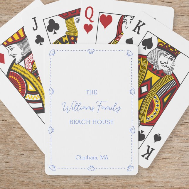 Custom Family Name Beach House Coastal Blue Shell Playing Cards (Creator Uploaded)