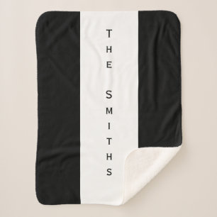 Custom Family Name Black and White Sherpa Blanket