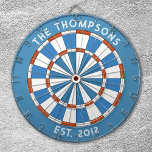 Custom Family Name Blue White Dartboard<br><div class="desc">Personalize this blue and white dartboard with your family name and established date. Makes a great fathers day gift. Designed for you by Blackberry Boulevard.</div>