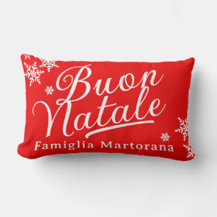 Custom Family Name Buon Natale Red  Lumbar Pillow