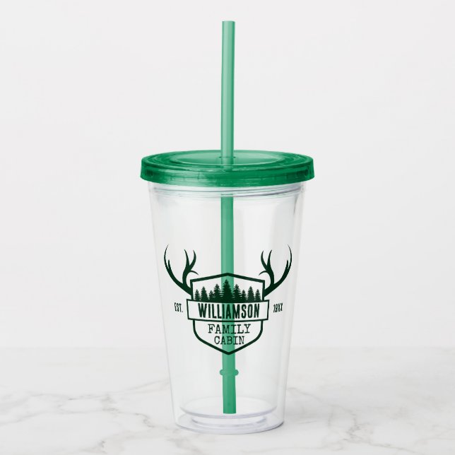 custom family name cabin forest acrylic tumbler (Front)
