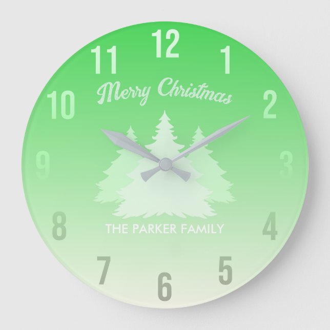 Custom Family Name Christmas Monogrammed Large Clock (Front)