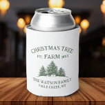 Custom Family Name Christmas Tree Farm Retro Can Cooler<br><div class="desc">Cheers to the season with our custom holiday can cooler! Featuring your family name and a retro Christmas tree farm design in sage green,  it’s perfect for keeping your drinks cool and festive!</div>