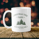 Custom Family Name Christmas Tree Farm Retro Coffee Mug<br><div class="desc">Celebrate the season with this festive holiday mug! Featuring your family name and a retro Christmas tree farm design in sage green,  it’s perfect for sipping hot cocoa in style during the holidays.</div>