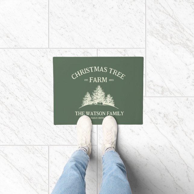 Custom Family Name Christmas Tree Farm Retro Doormat (Indoor)