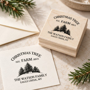 Custom Family Name Christmas Tree Farm Retro Rubber Stamp