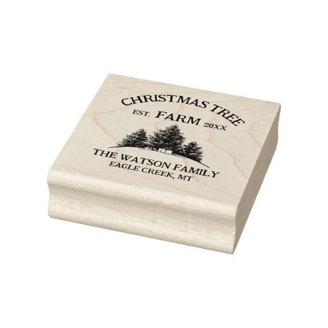 Custom Family Name Christmas Tree Farm Retro Rubber Stamp (Stamp)